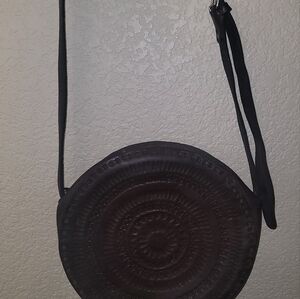 Embossed Leather Circle Crossbody